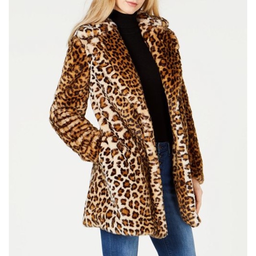 Calvin Klein faux fur leopard Coat
